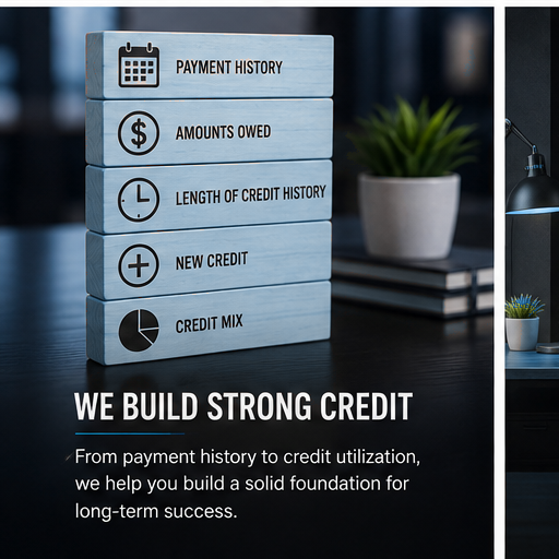 We build strong credit — payment history, amounts owed, length of credit history, new credit, and credit mix